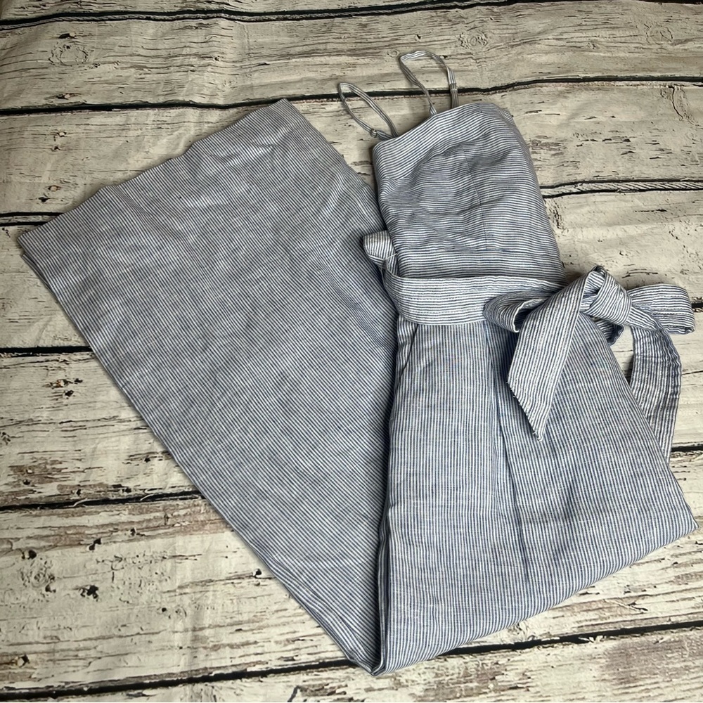J. CREW Blue Striped Tie Waist Linen Jumpsuit Size 2 - Picture 12 of 12